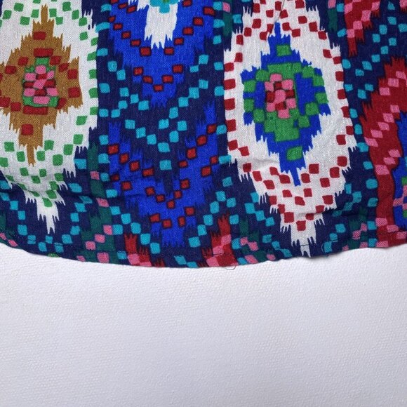 Maeve Anthropologie Topoxte Geometric Ikat Button Front Blouse Shirt Size 0 Blue - Picture 12 of 13
